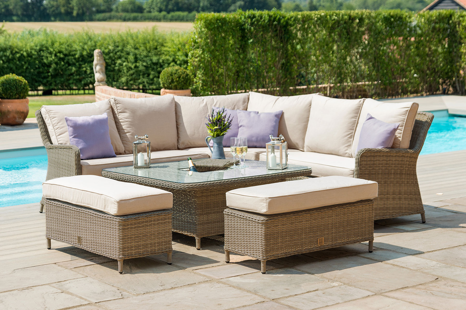 Winchester Royal Corner Sofa Set with Gas Fire Pit Table Maze